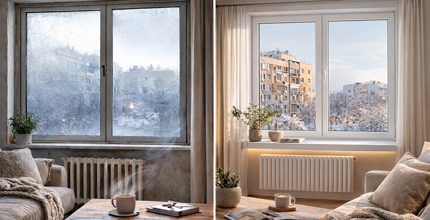 Simulador visual de ventanas de CESVENT mostrando el antes y el después en una vivienda
