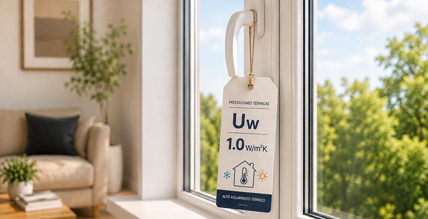 Etiqueta de prestaciones de ventana de PVC con el valor de transmitancia Uw